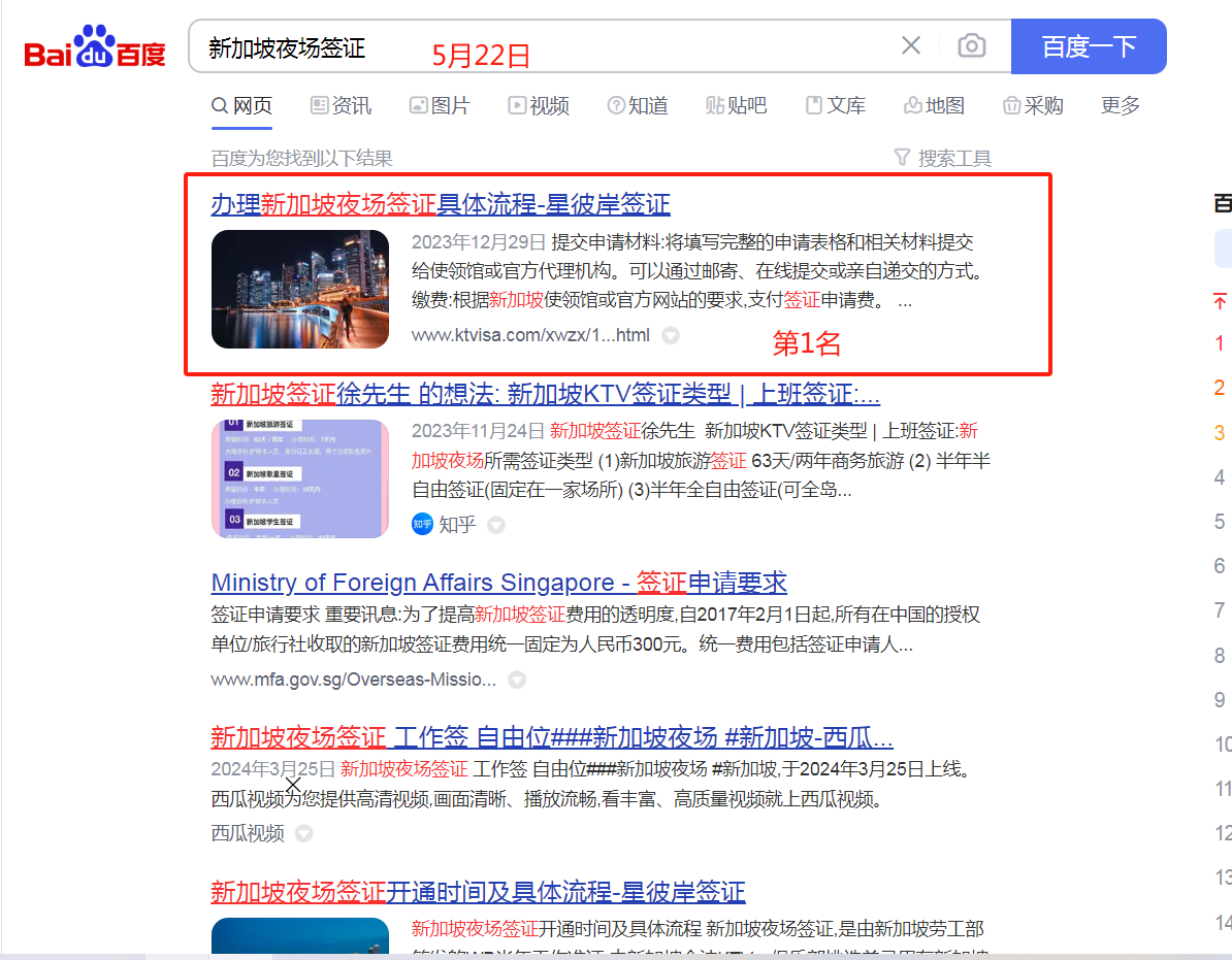 新加坡簽證指定關鍵詞優(yōu)化案例
